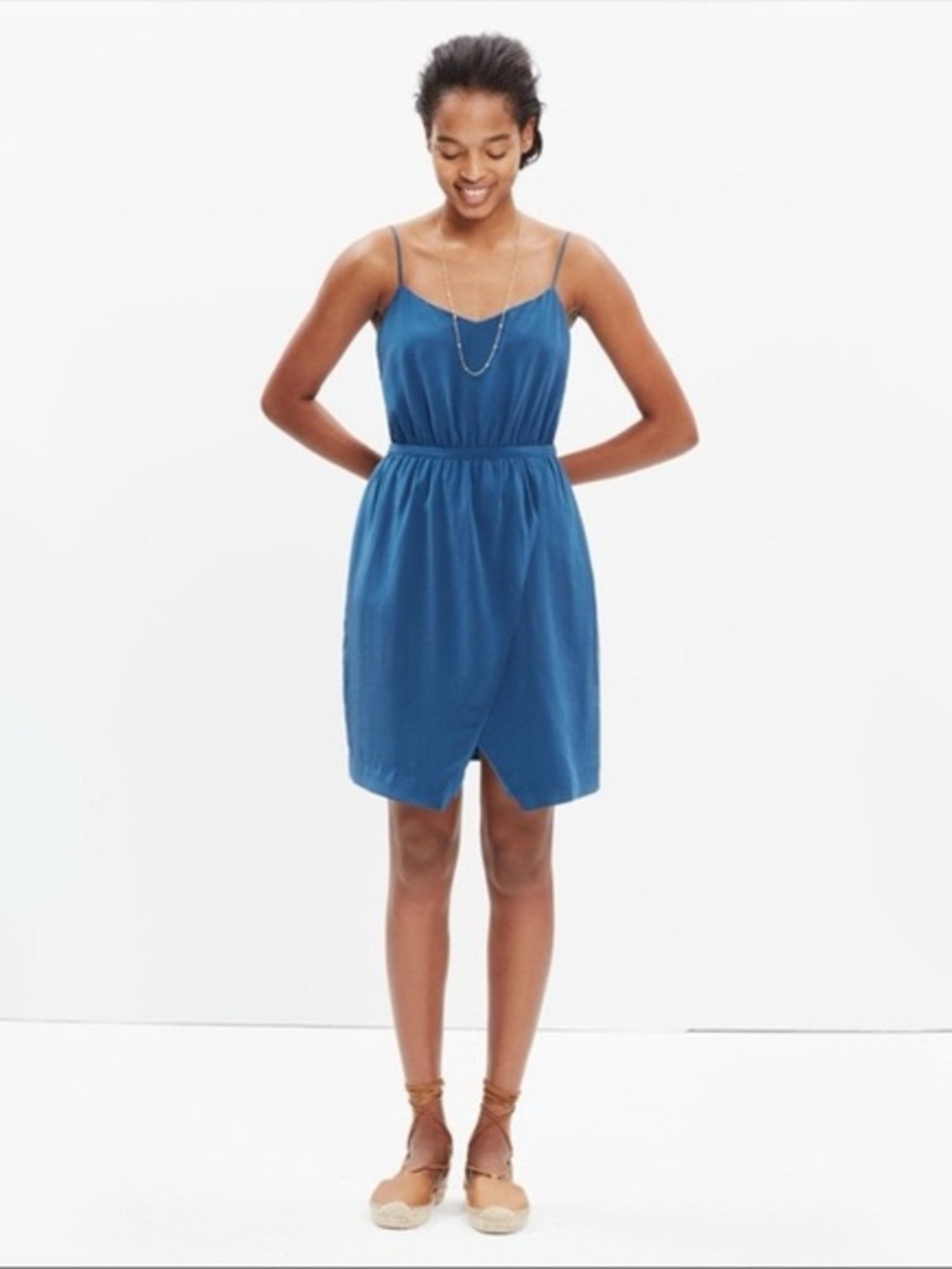 Madewell Teal silk Spaghetti-Strap Women's Dress